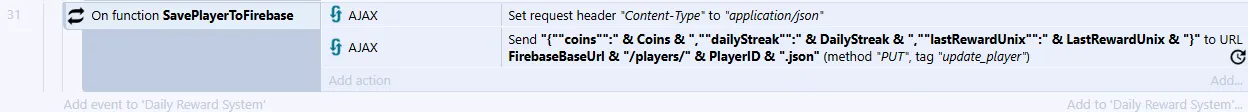 Функция SavePlayerToFirebase