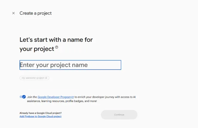 Создание проекта в Firebase